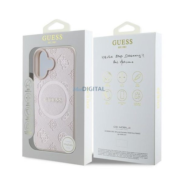 Guess GUHMP16MPSAPSMEP Saffiano Peony Classic Logo MagSafe keménytok iPhone 16 Plus - rózsaszín