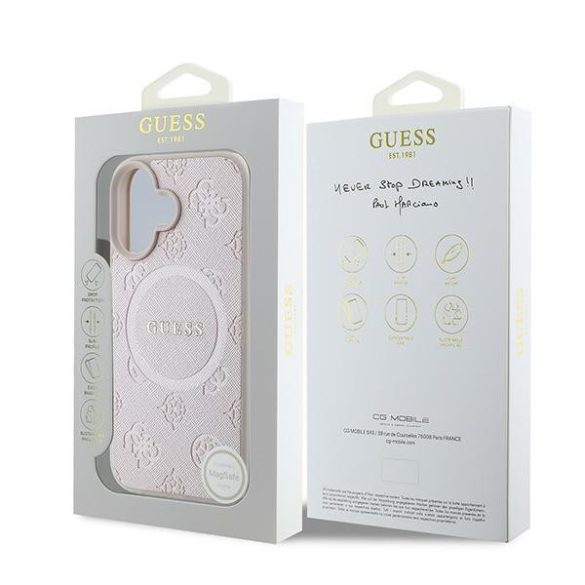 Guess GUHMP16MPSAPSMEP Saffiano Peony Classic Logo MagSafe keménytok iPhone 16 Plus - rózsaszín