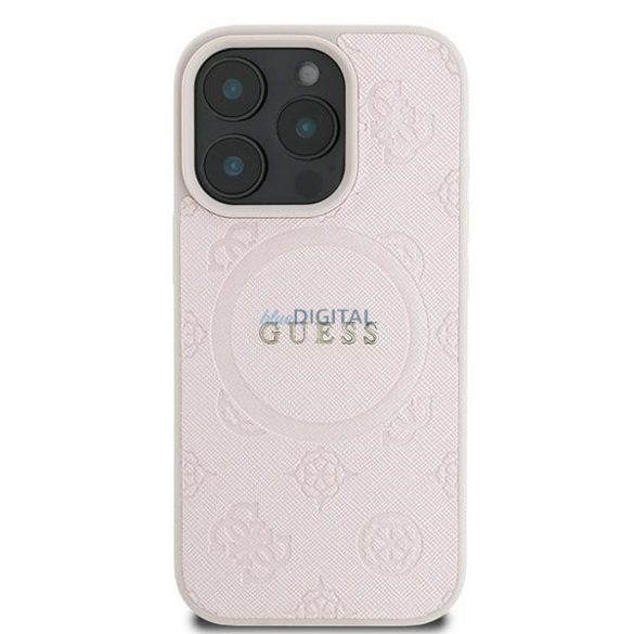 Guess GUHMP16LPSAPSMEP Saffiano Peony Classic Logo MagSafe keménytok iPhone 16 Pro - rózsaszín