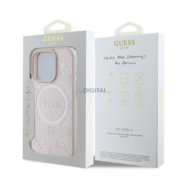 Guess GUHMP16LPSAPSMEP Saffiano Peony Classic Logo MagSafe keménytok iPhone 16 Pro - rózsaszín