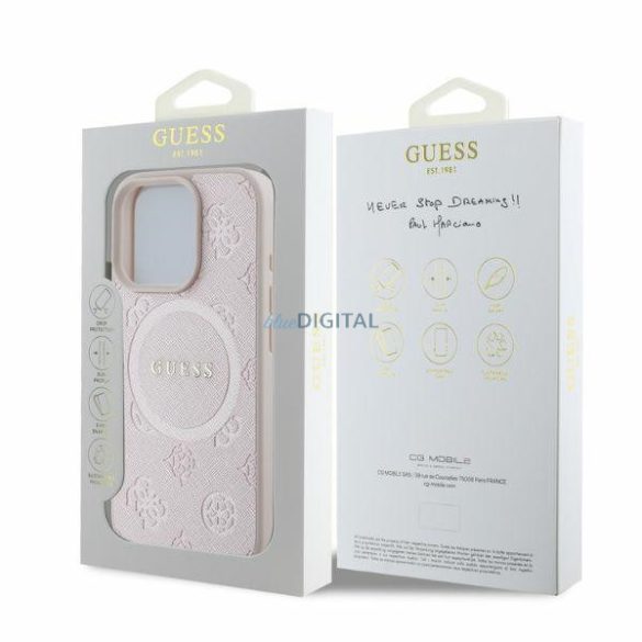 Guess GUHMP16XPSAPSMEP MagSafe Safiano Peony Classic Logo keménytok iPhone 16 Pro Max - rózsaszín