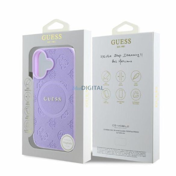 Guess GUHMP16SPSAPSMEU MagSafe Safiano Peony Classic Logo keménytok iPhone 16 - lila