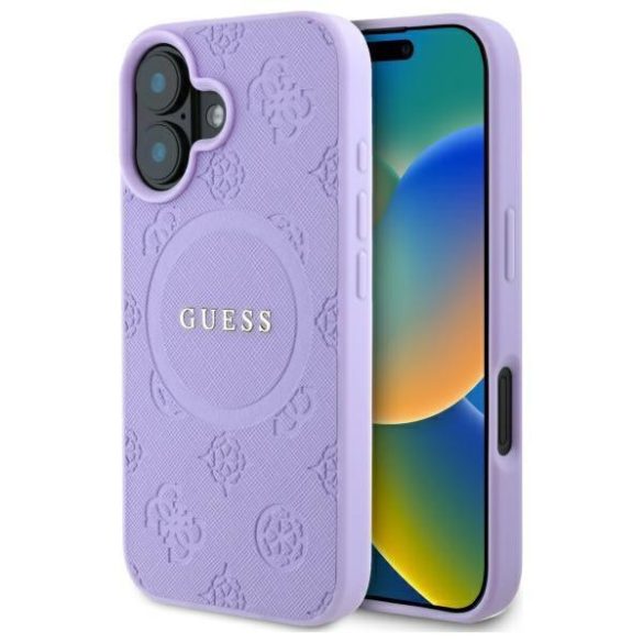 Guess GUHMP16MPSAPSMEU Saffiano Peony Classic Logo MagSafe-kompatibilis keménytok iPhone 16 Plus - lila