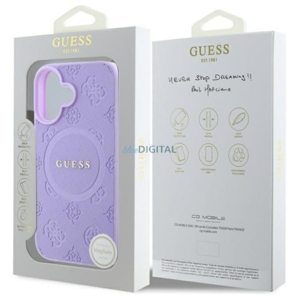 Guess GUHMP16MPSAPSMEU Saffiano Peony Classic Logo MagSafe-kompatibilis keménytok iPhone 16 Plus - lila