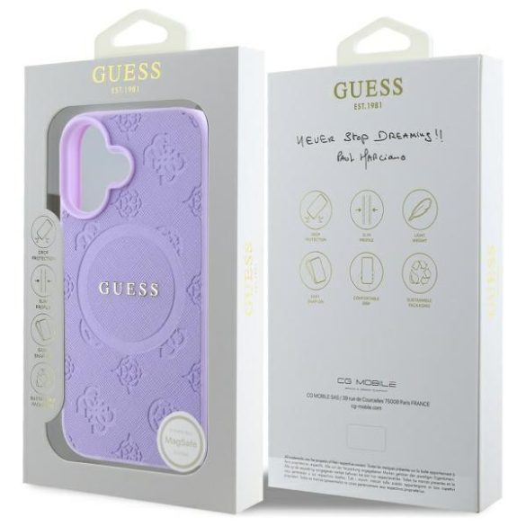 Guess GUHMP16MPSAPSMEU Saffiano Peony Classic Logo MagSafe-kompatibilis keménytok iPhone 16 Plus - lila