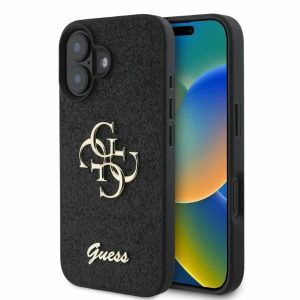 Guess GUHCP16SHG4SGK Fixed Glitter Big 4G keménytok iPhone 16 - fekete