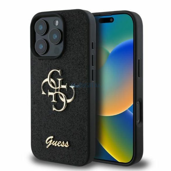 Guess GUHCP16LHG4SGKFixed Glitter Big 4G keménytok iPhone 16 Pro - fekete