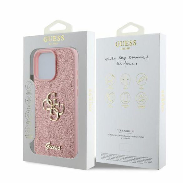 Guess GUHCP16XHG4SGP Fixed Glitter Big 4G keménytok iPhone 16 Pro Max - rózsaszín