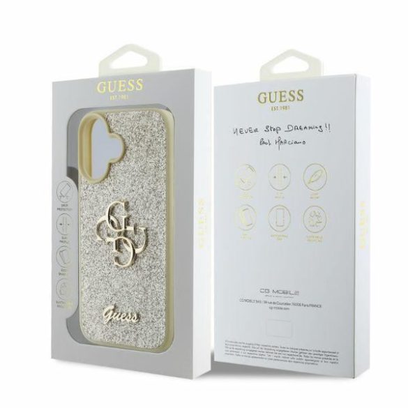 Guess GUHCP16SHG4SGD Fixed Glitter Big 4G keménytok iPhone 16 keménytok - arany színű