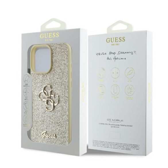 Guess GUHCP16LHG4SGD Fixed Glitter Big 4G keménytok iPhone 16 Pro - arany színű