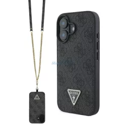   Guess GUHCP16SP4TDSCPK Leather Metal Logo Strass Crossbody keménytok iPhone 16 - fekete