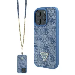   Guess GUHCP16XP4TDSCPB Leather Metal Logo Strass Crossbody keménytok iPhone 16 Pro Max - kék