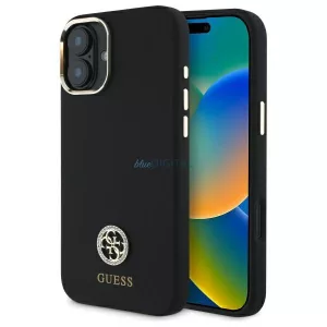 Guess GUHCP16SM4DGPK Silicone Logo Strass 4G keménytok iPhone 16 - fekete
