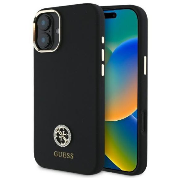 Guess GUHCP16SM4DGPK Silicone Logo Strass 4G keménytok iPhone 16 - fekete