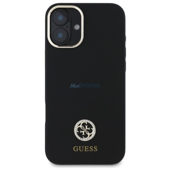 Guess GUHCP16SM4DGPK Silicone Logo Strass 4G keménytok iPhone 16 - fekete