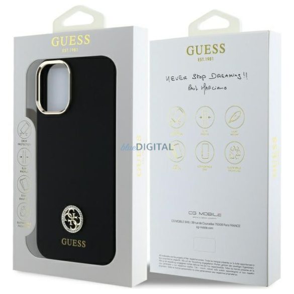 Guess GUHCP16SM4DGPK Silicone Logo Strass 4G keménytok iPhone 16 - fekete