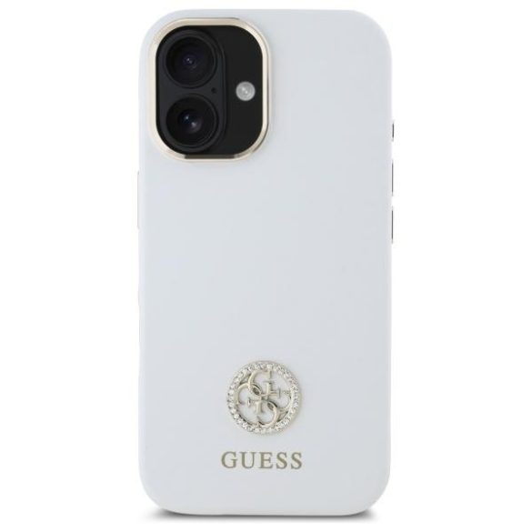 Guess GUHCP16SM4DGPH Silicone Logo Strass 4G keménytok iPhone 16 - fehér