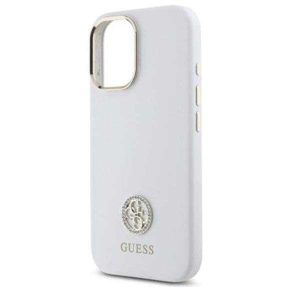 Guess GUHCP16SM4DGPH Silicone Logo Strass 4G keménytok iPhone 16 - fehér