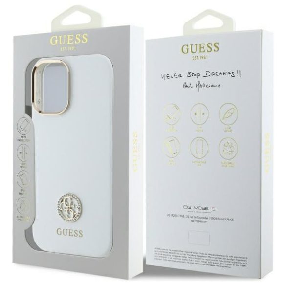 Guess GUHCP16SM4DGPH Silicone Logo Strass 4G keménytok iPhone 16 - fehér