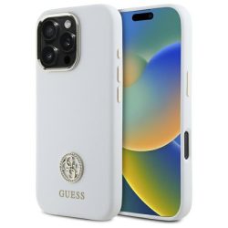   Guess GUHCP16LM4DGPH Silicone Logo Strass 4G keménytok iPhone 16 Pro - fehér