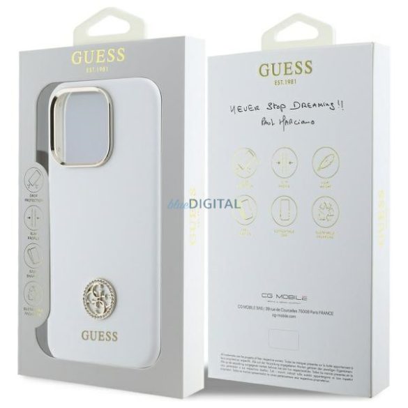 Guess GUHCP16LM4DGPH Silicone Logo Strass 4G keménytok iPhone 16 Pro - fehér