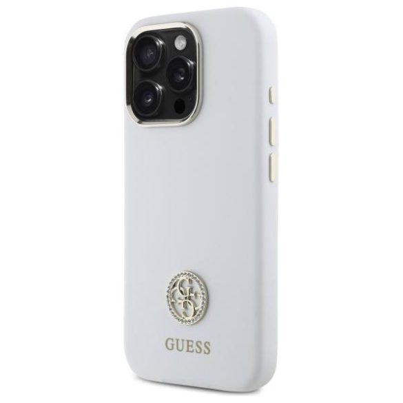 Guess GUHCP16XM4DGPH Silicone Logo Strass 4G keménytok iPhone 16 Pro Max - fehér