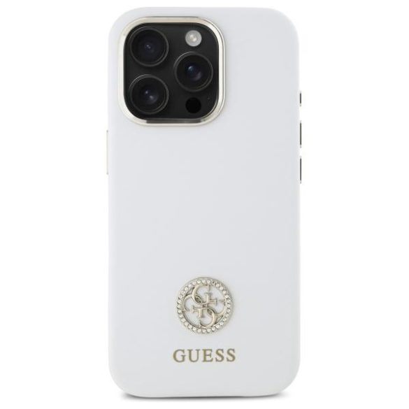 Guess GUHCP16XM4DGPH Silicone Logo Strass 4G keménytok iPhone 16 Pro Max - fehér