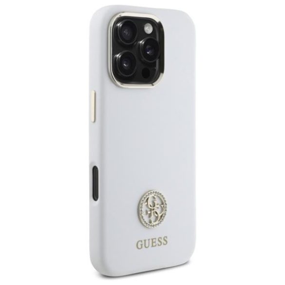 Guess GUHCP16XM4DGPH Silicone Logo Strass 4G keménytok iPhone 16 Pro Max - fehér