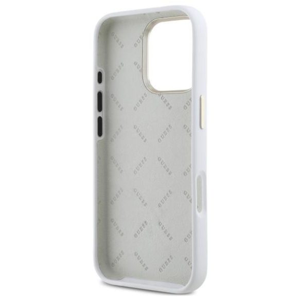 Guess GUHCP16XM4DGPH Silicone Logo Strass 4G keménytok iPhone 16 Pro Max - fehér