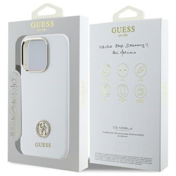 Guess GUHCP16XM4DGPH Silicone Logo Strass 4G keménytok iPhone 16 Pro Max - fehér