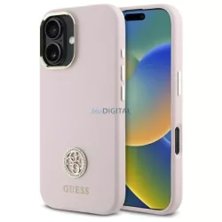   Guess GUHCP16SM4DGPP Silicone Logo Strass 4G keménytok iPhone 16 - rózsaszín