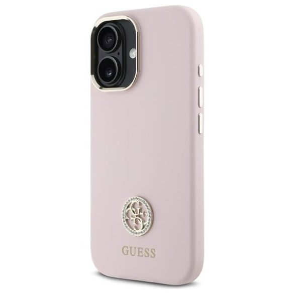 Guess GUHCP16SM4DGPP Silicone Logo Strass 4G keménytok iPhone 16 - rózsaszín