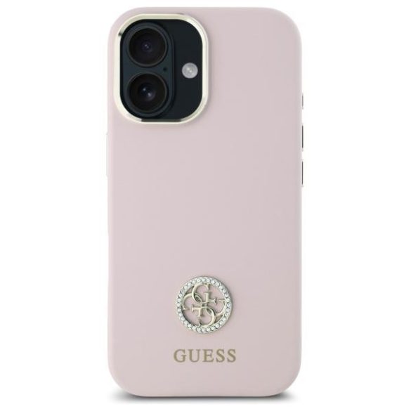 Guess GUHCP16SM4DGPP Silicone Logo Strass 4G keménytok iPhone 16 - rózsaszín