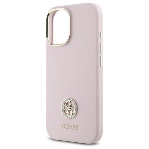 Guess GUHCP16SM4DGPP Silicone Logo Strass 4G keménytok iPhone 16 - rózsaszín