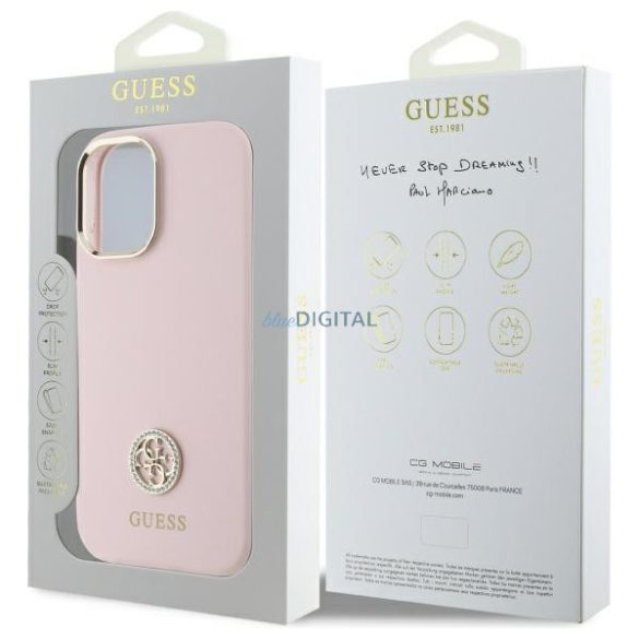 Guess GUHCP16SM4DGPP Silicone Logo Strass 4G keménytok iPhone 16 - rózsaszín