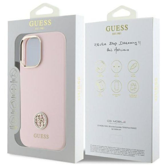 Guess GUHCP16SM4DGPP Silicone Logo Strass 4G keménytok iPhone 16 - rózsaszín