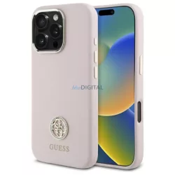   Guess GUHCP16LM4DGPP Silicone Logo Strass 4G keménytok iPhone 16 Pro - rózsaszín