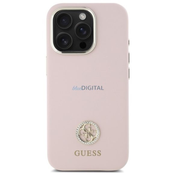 Guess GUHCP16LM4DGPP Silicone Logo Strass 4G keménytok iPhone 16 Pro - rózsaszín