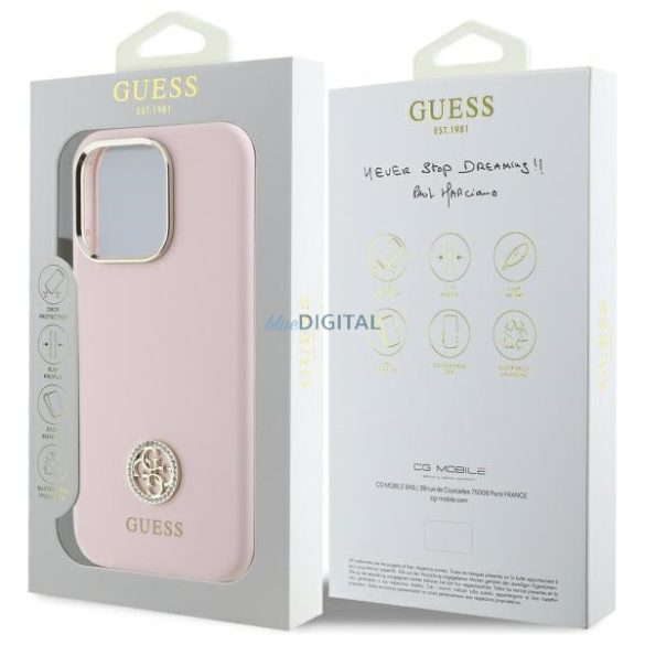 Guess GUHCP16LM4DGPP Silicone Logo Strass 4G keménytok iPhone 16 Pro - rózsaszín