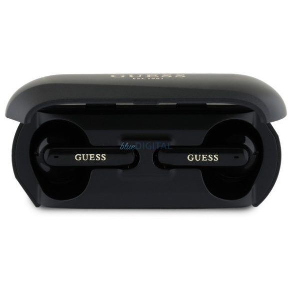 Guess GUTWSC2MCDSK Elongated Metalic Printed Logo TWS Bluetooth vezeték nélküli fülhallgató - fekete