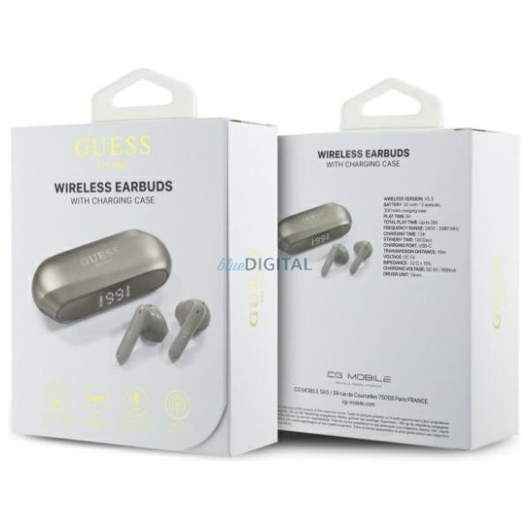 Guess GUTWSC2MCDSD Elongated Metalic Printed Logo TWS Bluetooth vezeték nélküli fülhallgató - arany színű