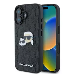  Karl Lagerfeld KLHCP16SPGKLKCPK Monogram Karl&Chaoupette Head Pin keménytok iPhone 16 - fekete