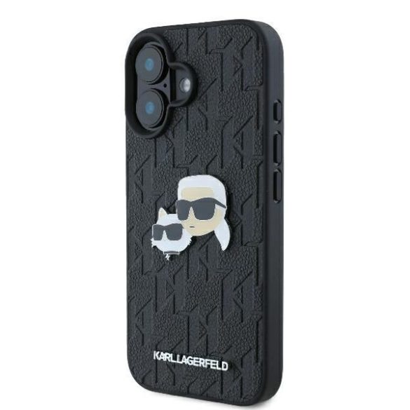 Karl Lagerfeld KLHCP16SPGKLKCPK Monogram Karl&Chaoupette Head Pin keménytok iPhone 16 - fekete