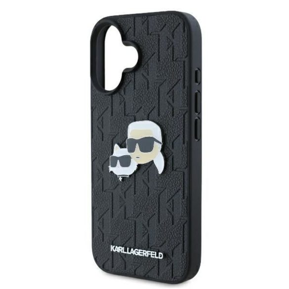 Karl Lagerfeld KLHCP16SPGKLKCPK Monogram Karl&Chaoupette Head Pin keménytok iPhone 16 - fekete