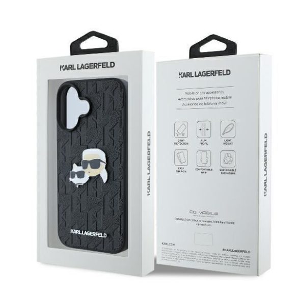 Karl Lagerfeld KLHCP16SPGKLKCPK Monogram Karl&Chaoupette Head Pin keménytok iPhone 16 - fekete