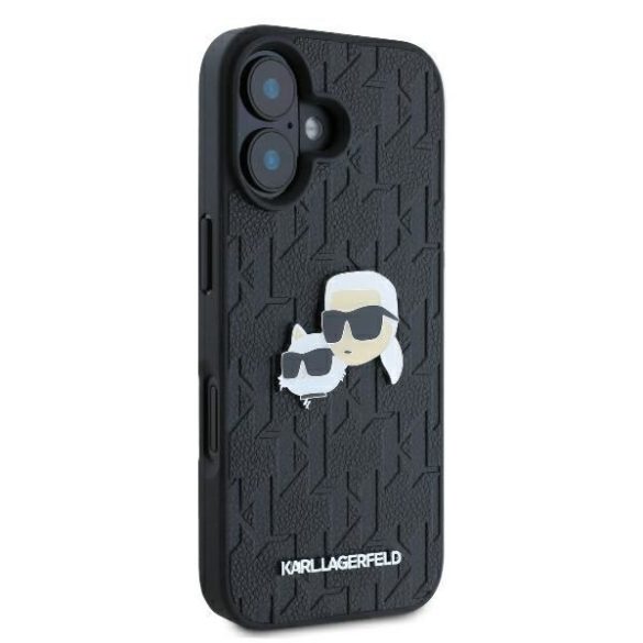 Karl Lagerfeld KLHCP16MPGKLKCPK Monogram Karl&Chaoupette Head Pin keménytok iPhone 16 Plus - fekete