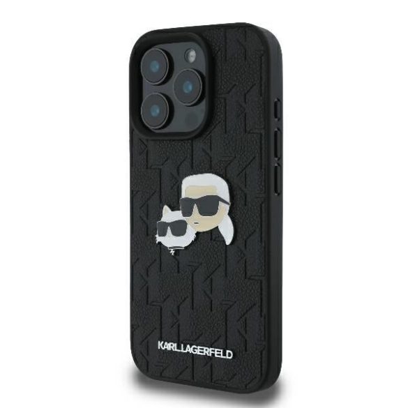 Karl Lagerfeld KLHCP16LPGKLKCPK Monogram Karl&Chaoupette Head Pin keménytok iPhone 16 Pro - fekete