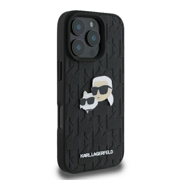 Karl Lagerfeld KLHCP16LPGKLKCPK Monogram Karl&Chaoupette Head Pin keménytok iPhone 16 Pro - fekete