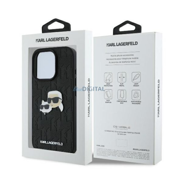 Karl Lagerfeld KLHCP16LPGKLKCPK Monogram Karl&Chaoupette Head Pin keménytok iPhone 16 Pro - fekete