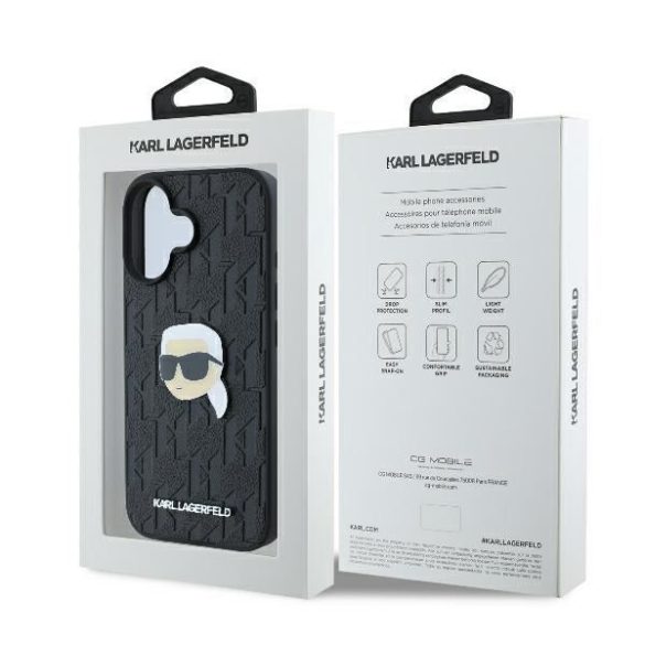 Karl Lagerfeld KLHCP16SPGKLKIPK Monogram Karl Head Pin keménytok iPhone 16 - fekete